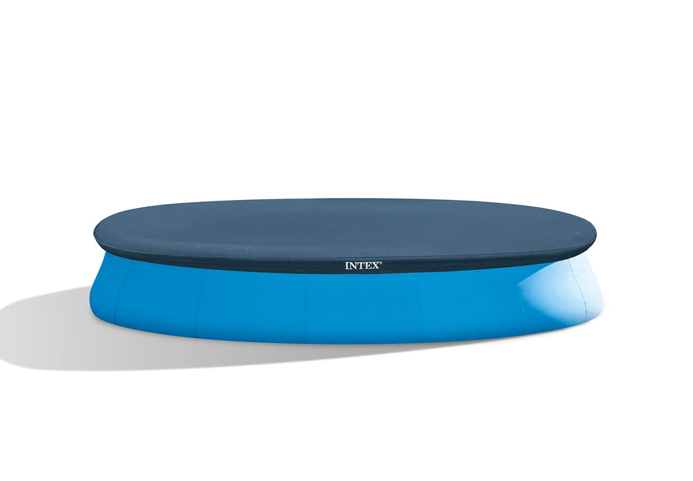 INTEX 28023E Pool Cover: for 15ft Round Easy Set Pools – Includes Rope Tie – Drain Holes – 12in Overhang – Snug Fit