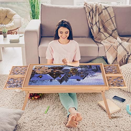 Puzzle Board 1500 Pieces,34.3”x 26.5” Jigsaw Puzzle Table with 4 Drawers and Cover,Portable Board GameTable with Folding Legs for Adults and Teens