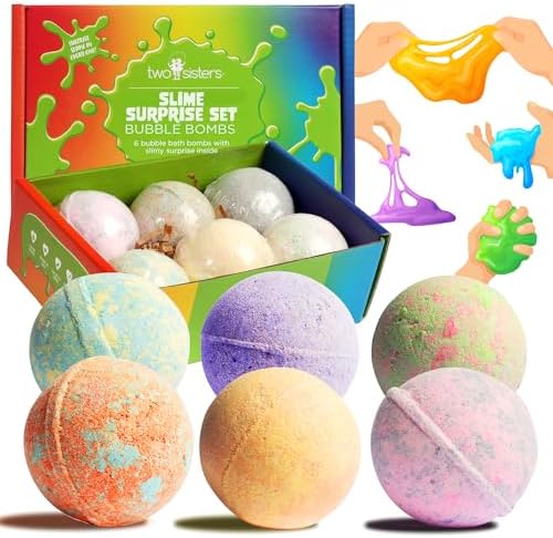 Bubble Bombs for Kids with Surprise Bath Slime Inside (6 Pack) - Colorful Sensory Toys Inside for Boys & Girls – Fizzes, Foams & Bubbles, Fruity Scents, Made in USA by Two Sisters