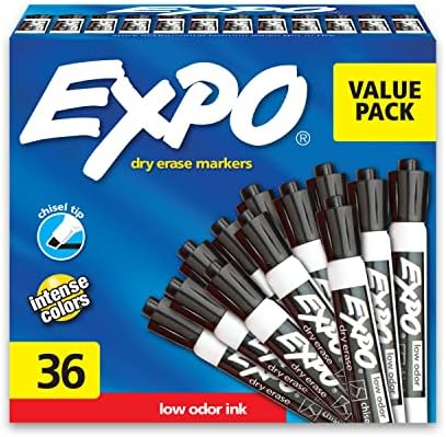 EXPO Dry Erase Markers, Chisel Tip, Black, Low-Odor, Pack of 36, Perfect for Whiteboards, Non-Porous Surfaces & Home Offices