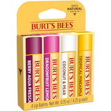 Burt's Bees Lip Balm Stocking Stuffers, Moisturizing Lip Care Christmas Gifts, Tropical - Pineapple, Berry Agua Fresca, Dragon Fruit Lemon and Coconut and Pear, Natural Origin Treatment (4-Pack)