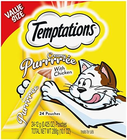 Temptations Creamy Puree with Chicken, Lickable Cat Treats, 0.42 oz Pouches, 24 Count