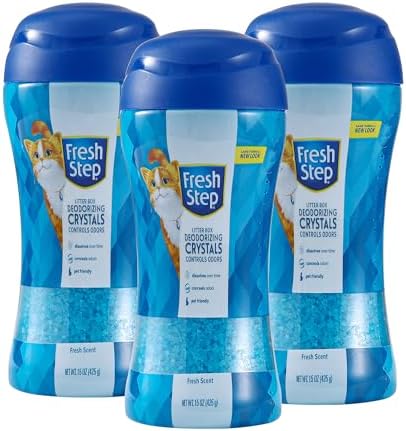 Fresh Step Cat Litter Crystals In Fresh Scent | Cat Litter Box Deodorizer | Combats Cat Odors and Neutralizes Smells to Keep Your Home Clean, 15 Ounces - 3 Pack
