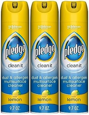 Pledge Everyday Clean Multi Surface Cleaner Aerosol, Dust & Allergen, Lemon, 9.7 oz (Pack of 3)