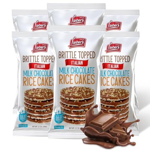 LIEBERS Thin Chocolate Rice Cakes, Kosher Certified Dairy and Dairy Free Options, Gluten Free Snack Pack Of 6 (Brittle Topped Milk Chocolate)