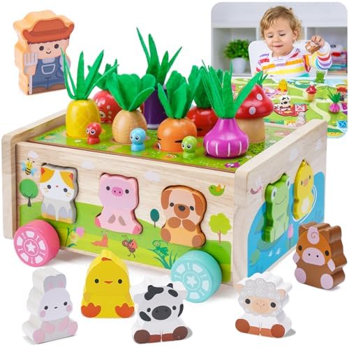 Toddler Montessori Wooden Farm Toys | Babies 12-18 Months Toy with Game Map for 1 2 3 Year Old Boys Girls | 1st First Birthday Gifts for 1-2 Years | Wood Learning Educational Toys Fine Motor Skills