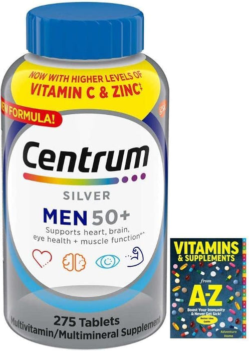 Centrum Silver Men 50+ Multivitamin, 8 Months Supply, 275 Tablets + Exclusive Vitamin Guide Free Book (2 Items) NOT Cannot Sold Separately Free Book Include