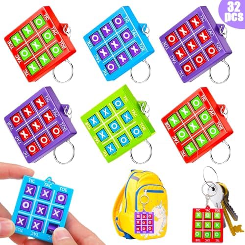 32 Pcs Tic Tac Toe Game Party Favor for Kids 4-8 8-12 Valentines Goodie Bags Stuffers Birthday Return Valentine Exchange Gifts School Classroom Treasure Chest Box Prizes Pinata Fillers Keychains Bulk