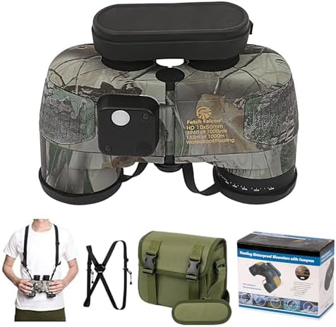 Fetch Falcon10x50 Military Nitrogen Filled Binoculars BAK4 FMC IPX7 Waterproof Compact Binoculars for Adults High Powered for Travel,Marine,Bird Watching and Outdoor Sports (Camo Maple Leaf Compass)