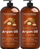 New York Biology Moroccan Argan Oil Shampoo and Conditioner Set - Moisturizing and Volumizing for All Hair Types and Color Treated Hair - with Keratin - 16.9 Fl Oz