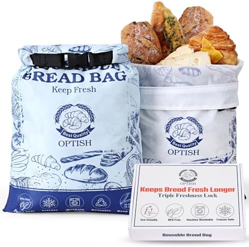 2 Pack Bread Bags for Homemade Bread, Reusable Sourdough Bread Bags for Fresh Keeping, Bread Bags for Sourdough with Lining & Zipper, Freezer Safe & BPA Free, for Gift Giving, White & Blue