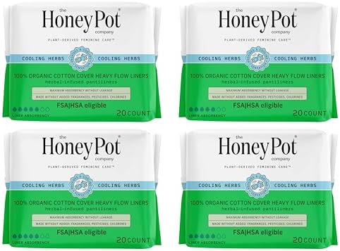 The Honey Pot Company - 80ct - Herbal Panty Liners for Women - Heavy Flow w/Wings - Infused w/Essential Oils for Cooling Effect & Organic Cotton Cover - Feminine Care - FSA & HSA Eligible