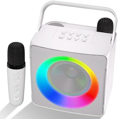 Verkstar Karaoke Machine, Portable Bluetooth Karaoke Speaker for Kids Adults, Unique Singing Machine with Two Wireless Microphones Storage Hole, Ideal Gifts for Girls Boys
