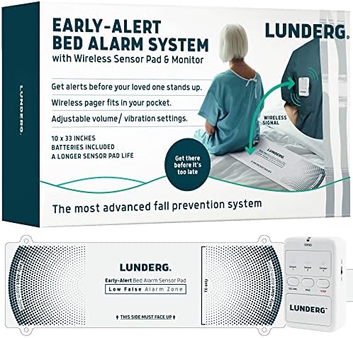 Lunderg Early Alert Bed Alarm for Elderly Adults - Wireless Bed Sensor Pad & Pager - with Pre-Alert Smart Technology - Bed Alarms and Fall Prevention for Elderly and Dementia Patients