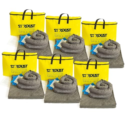 Stardust Spill Products Universal Spill Kit – OSHA Approved Solution for Vehicles, Industrial, & Restaurant Use, Emergency Response Chemical, Water, & Bodily Fluid Cleanup, 6-Pack