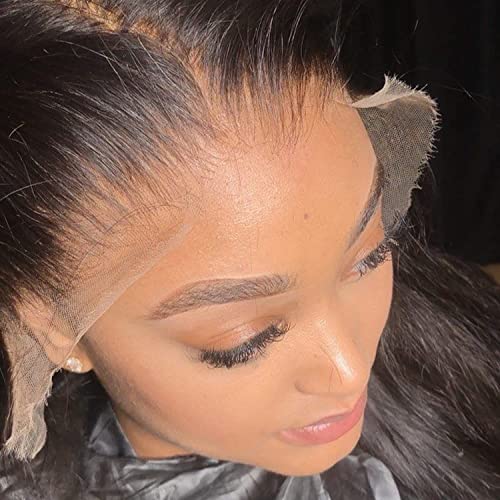 BEEOS 13x4 Full Frontal SKINLIKE Real HD Lace Wig,180% Density Pre-plucked Human Hair Wig Bleached Knots 0.10mm Ultra-thin Invisible HD Lace Wig 18 Inch