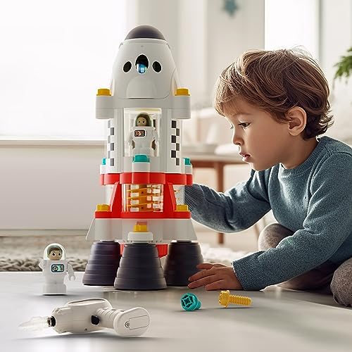 iPlay, iLearn Rocket Space Toys, Kids Spaceship Playset W/Space Shuttle, 2 Astronauts, Educational STEM Take Apart Outer Space Adventure W/Electric Drill, Gift for 3 4 5 6 7 8 Year Old Boy Girl