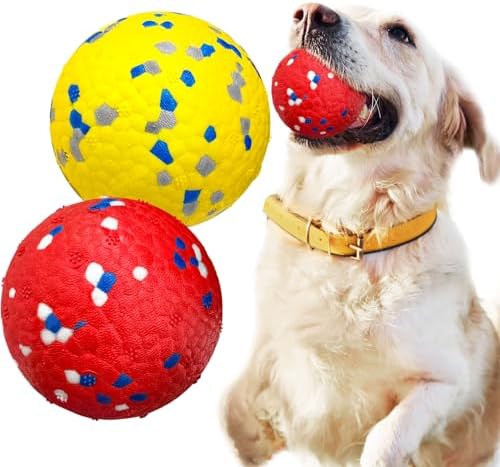 Petcare 2 Pack Dog Balls Toys for Aggressive Chewers Indestructible Tennis Balls for Medium Large Dogs Water Toy Chew Balls Tough Durable Big Dog Toys Bouncing Ball for Dogs to Fetch, Yellow+Red