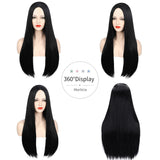 shecool Black Wig for Costume Wig with Red Rose Long Black Middle Part Synthetic Hair Wig Natural Wigs for Halloween Costume Party SL009BK