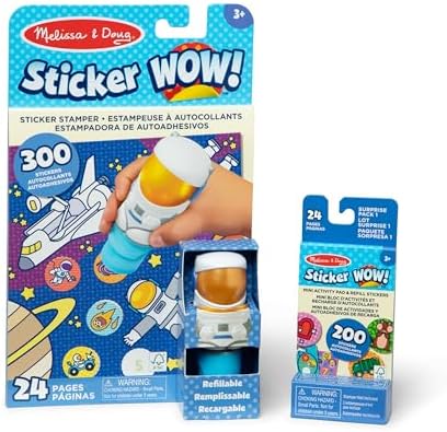 Melissa & Doug Sticker Wow!™ Astronaut Bundle: 24-Page Activity Pad, Sticker Stamper, Mini Activity Pad, 500 Stickers, Arts and Crafts Fidget Toy Collectible Character