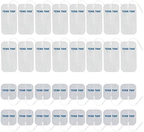 TENS 7000 Official TENS Unit Replacement Pads, 32 Pack, 16-2" X 2", 16-2" X 4" Electrode Pads Compatible with Most TENS Machines Replacement Electrodes Pack