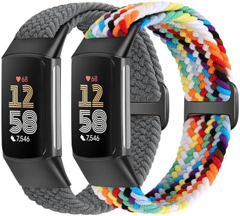 Elastic Braided Bands Compatible with Fitbit Charge 5/Fitbit Charge 6 for Women Men, Breathable Adjustable Stretchy Nylon Loop Sport Replacement Wristbands for Fitbit Charge 6 Charge 5 Straps