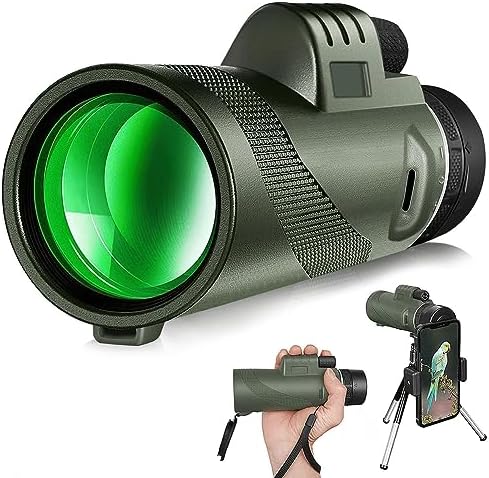 80x100 Monocular Telescope for Adults High Powered Lightweight Monoculars with Smartphone Adapter Tripod Compact Waterproof Monocular for Hunting Stargazing Bird Watching Hiking Travel