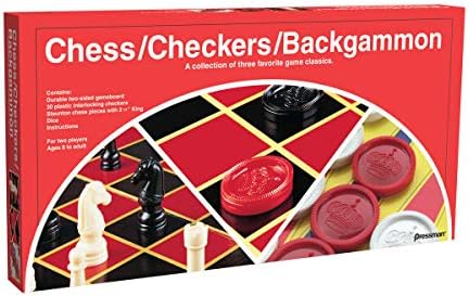 Pressman Chess / Checkers / Backgammon - 3 Games in One with Full Size Staunton Chess Pieces and Interlocking Checkers, 15.62 x 8.00 x 1.50 Inches