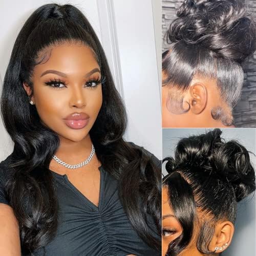360 Body Wave Lace Front Wigs Human Hair Pre Plucked with Baby Hair Glueless 180% Density Full 360 Frontal Wigs Human Hair Natural Color Wigs Brazilian Virgin Hair for Black Women 20inch