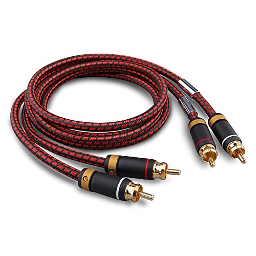 Auidophile 2RCA Male to 2RCA Male Stereo Subwoofer Audio Cable,Hi Fi, 3U Gold Plated | 4N Oxgen-Free Copper Core (4.9 Feet (1.5M))