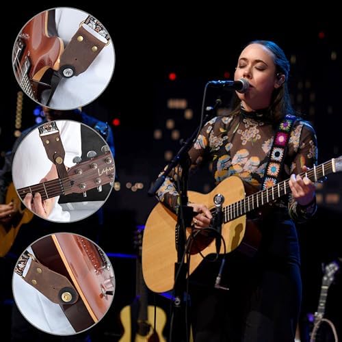 Nefelibata Guitar Strap,Crazy Horse Leather Jacquard Embroidery Cotton Guitar Straps for Bass, Electric & Acoustic, Best Gifts for Guitarists(Sunflower Black Embroidery)