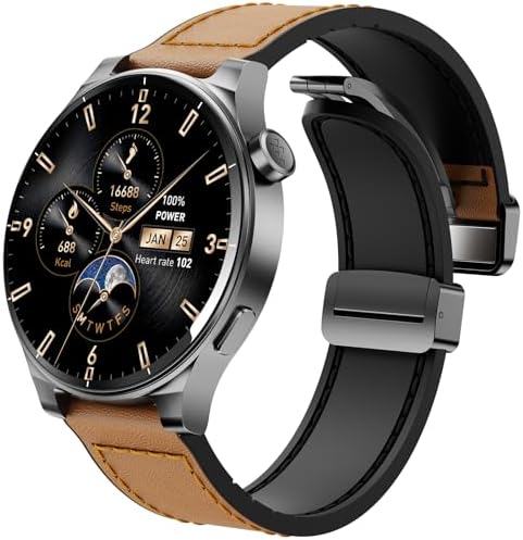 TOZO AMOLED S5 Smart Watch (Answer/Make Calls), 1.43’’ HD Screen for Men Women 100+ Sport Modes Fitness Watchs with Blood Oxygen/Sleep/Heart Rate Monitor, IP68 Waterproof, Leather Band Orange
