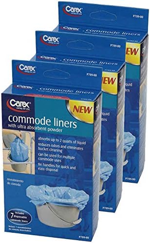 Carex Commode Liners, 21 Liners - Fits Most Commodes, with Absorbent Powder, Holds 2 Quarts Liquid, Disposable - 7 Toilet Liners/Box, Pack of 3.