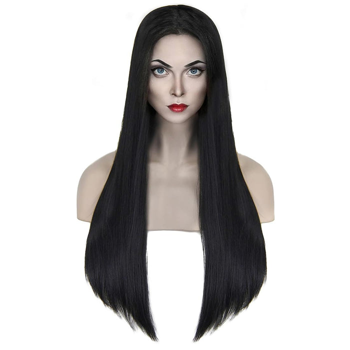 shecool Black Wig for Costume Women 27'' Long Black Wigs for Women Cute Black Straight Wigs for Halloween Costume SL004BK