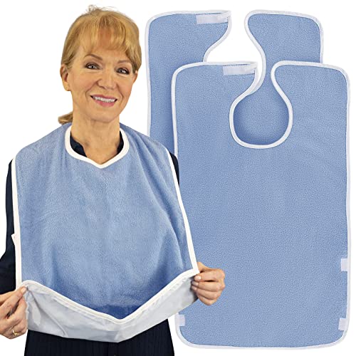 Vive Adult Bibs - Waterproof Apron Set for Men, Women for Eating with Adjustable Strap - Washable Reusable Large Terry Cloth