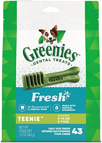 Greenies TEENIE Natural Dental Care Dog Treats Mint Fresh Flavor, 12 oz. Pack (43 Treats)