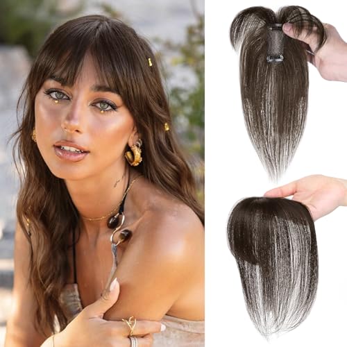 MORICA Bangs Hair Clip, 360° 3D Cover Clip in Bangs 100% Real Human Hair Toppers with Bangs，Hair pieces Clip on Bangs for Women Fake Bangs for Daily Wear (2#, 5×7.5 3D Bangs)