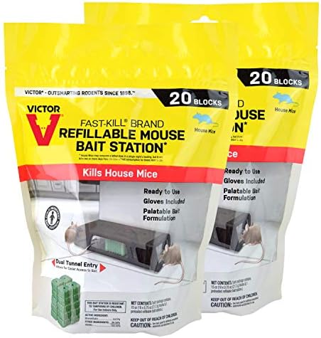Victor M923-2 Fast-Kill Brand Refillable Mouse Poison Bait Station – 2 Stations, 40 Baits