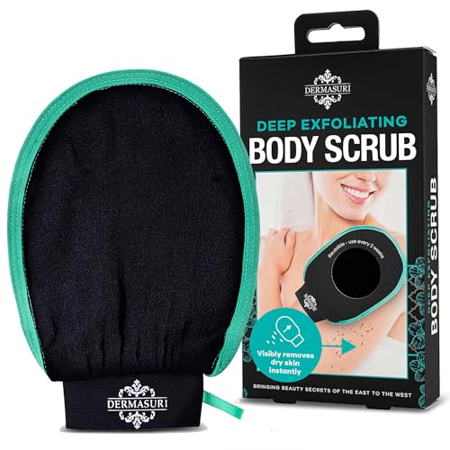 Dermasuri Deep Exfoliating Glove - Polishing Mitt Body Scrubber - Korean Skin Cleaner Exfoliator & Dead Skin Buffing Treatment - Keratosis Pilaris Scrub - Spray Tan Remover - Shower Skincare (1 Pack)