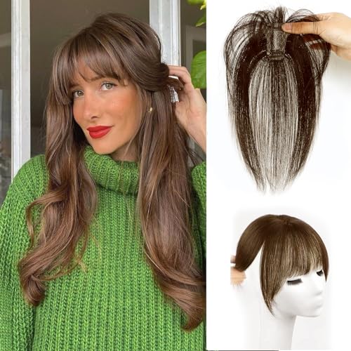 Bangs Hair Clip in Bangs 100% Real Human Hair Toppers 360°3D Cover Clip in Bangs Hair pieces Wispy Bangs for Women Hair Extensions Clip on French Bangs for Daily Wear
