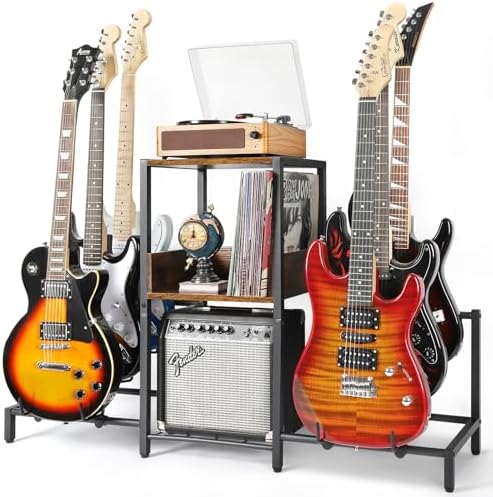 Bikoney 6 Guitar Stand, Guitar Rack for Electric Guitar and Bass, Guitar Stands Floor for Multiple Guitars, Multi Guitar Stand with Amp Stand for Guitar Accessories, Guitar Holder for Music Studio