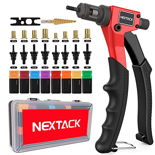 Rivet Nut Tool Kit with a Step Drill Bit & 80 Nutserts for One-Handed in Tight Space, 8" Rivnut Tool Setter with 8 Mandrels Incl. 6-32 & 8-32 in Organized Rugged Carrying Case NT600