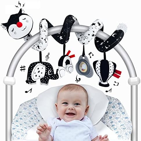 Car Seat Toys for Babies 0-6 Months, Black and White Spiral Carseat Toys for Infant 0-3 Months, High Contrast Toys for 3-6 Months Newborn Toys, Stroller Toys for 0 3 6 9 12 Months Baby Ideal Gift