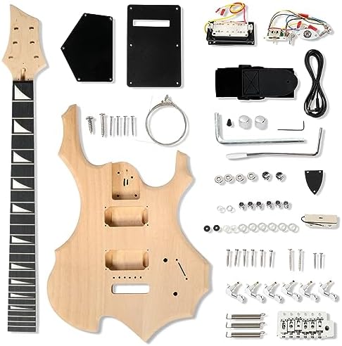 Ktaxon DIY Guitar Kit with Mahogany Body, Ebony Fingerboard and Maple Neck, 6 String DIY electric Guitar Kit with Unique Design, Easy Installation & Full Equipment to Build Your Own Guitar (Flame)