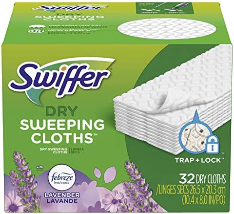 Swiffer Sweeper Dry Sweeping Pad, Multi Surface Refills for Dusters Floor Mop, with Febreze Lavender, 32 Count