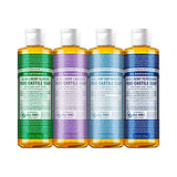 Dr. Bronner's - Pure-Castile Liquid Soap (8 oz Variety Pack) Peppermint, Lavender, Almond & Baby Unscented - Made with Organic Oils, 18-in-1 Uses: Face, Body, Hair, Laundry, Pets and Dishes | 4 Count