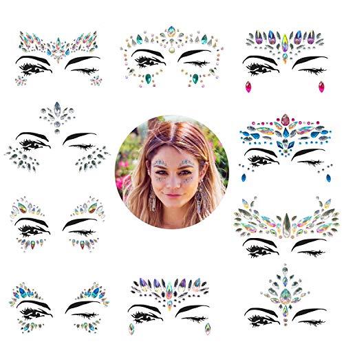 YRYM HT Mermaid Face Jewels Rhinestones Temporary Crystal Stickers Decorations Fit for Parties (10 Sets)