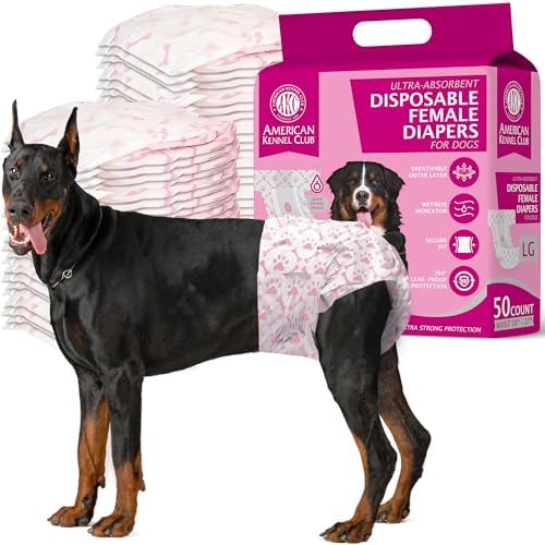 American Kennel Club Female Dog Wrap, Disposable Diapers with Wetness Indicator, Large, 50 Count