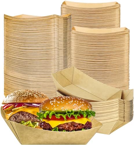 MotBach 150 Pack 3LB Extra Large Paper Food Boat Trays Disposable Paper Boats, Heavy Duty Food Boats, Paper Food Serving Tray Boat Basket for Snacks Popcorn Dessert Sandwich Burger Taco Fries Nacho