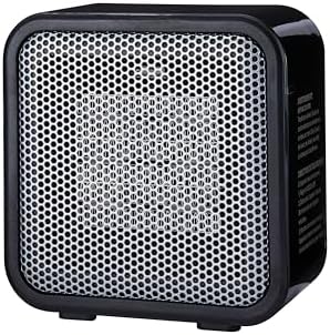 Amazon Basics Ceramic Space Heater, Mini Heater for Office Desk, Portable Tent Heater for Camping (Indoor Use), 500 W, With Tip-Over Protection, Lightweight (1.4 LBS), Black, 5.8"D x 3.4"W x 6"H